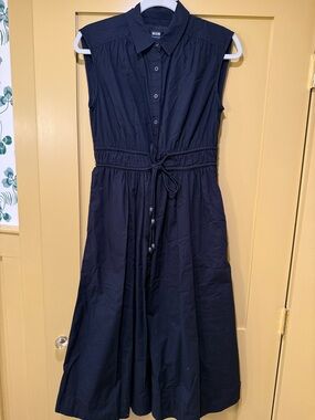 Anthropologie Sleeveless Navy Midi Shirt Dress with Tie Waist